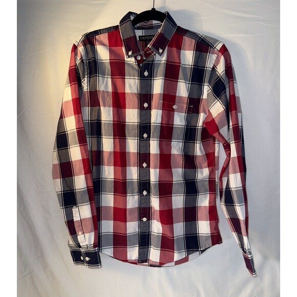 Express Men’s Long Sleeve Button Down, Blue &red, Size Small 14-14.5, 55285 - Picture 1 of 8